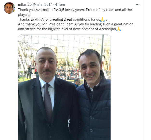 Millimizin sabiq baş məşqçisi prezidentə təşəkkür etdi