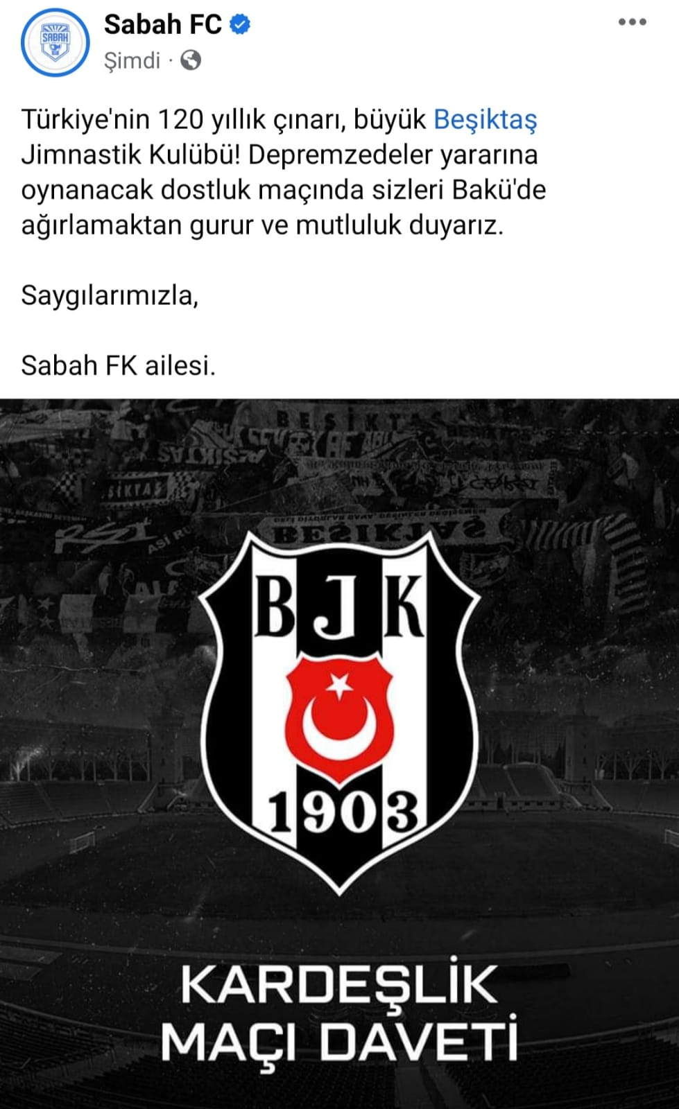 "Sabah" "Beşiktaş"ı Bakıya dəvət etdi