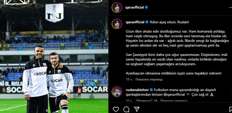 "Neftçi"nin futbolçusu Abışovla bağlı paylaşım etdi