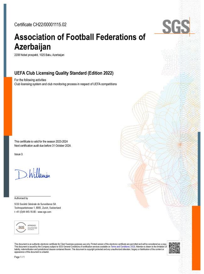 İsveçrə şirkəti AFFA-nın departamentinin fəaliyyətinə qiymət verdi